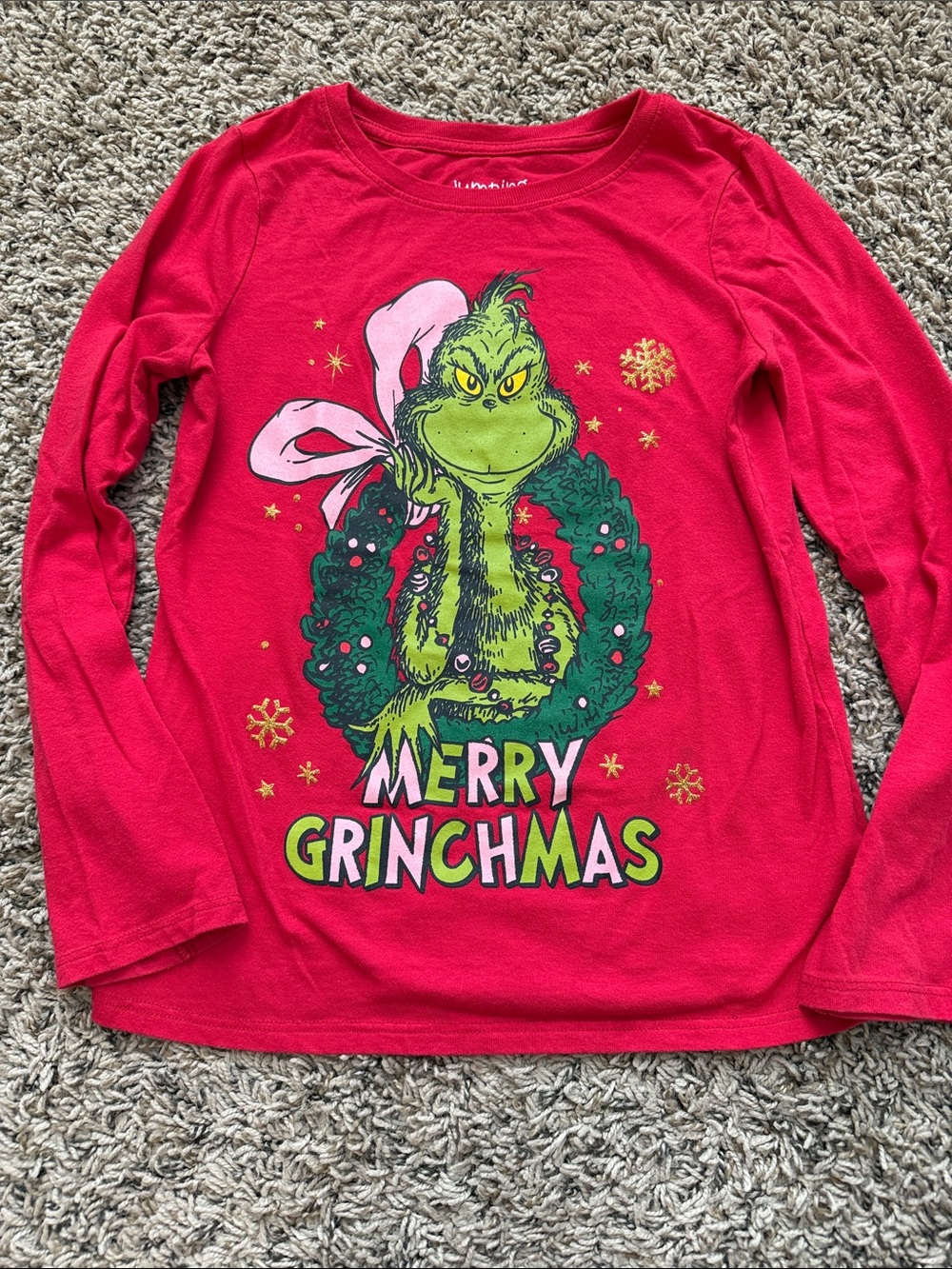 jumping beans Red Long-Sleeve Tee with Green Grinch Wreath Graphic